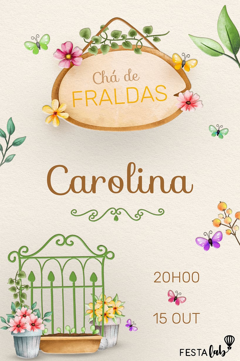 Criar convite de Chá de fraldas - Jardim Delicado| FestaLab