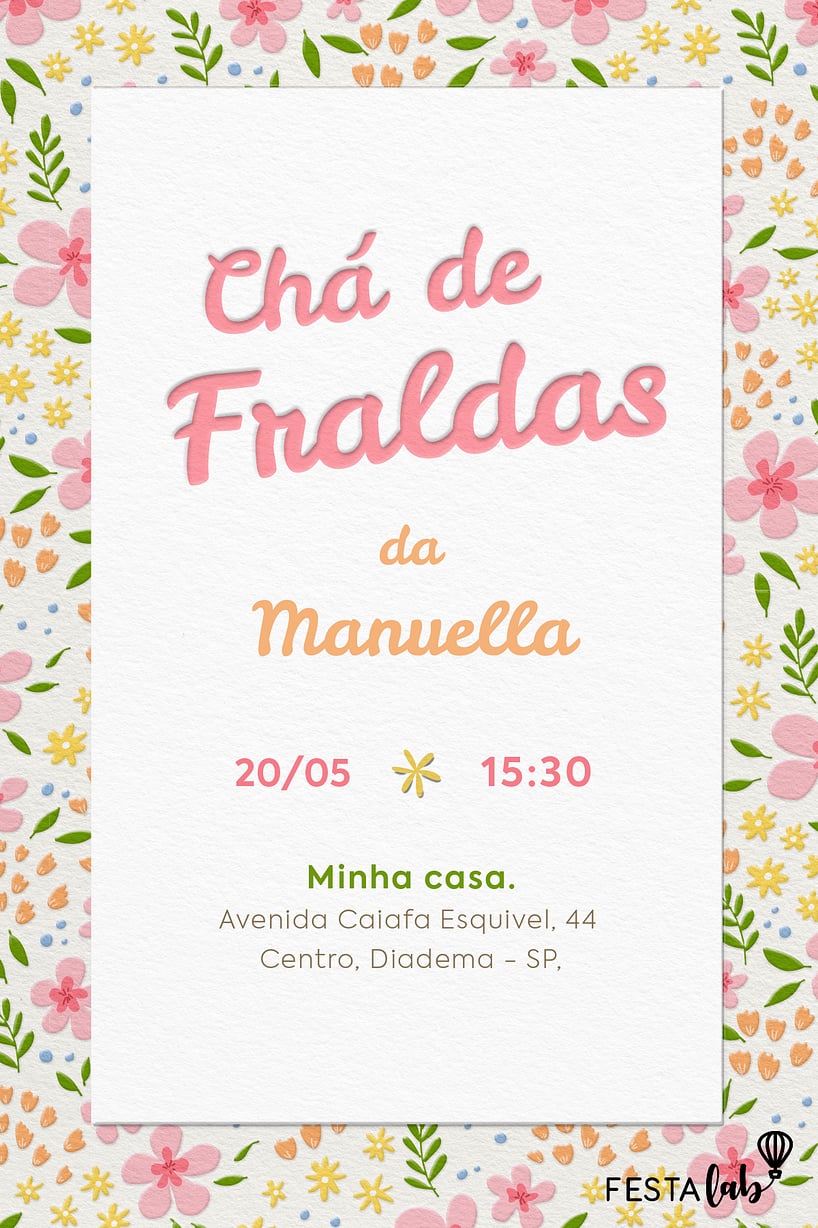 Convite de Cha de fraldas - Jardim de Alegria