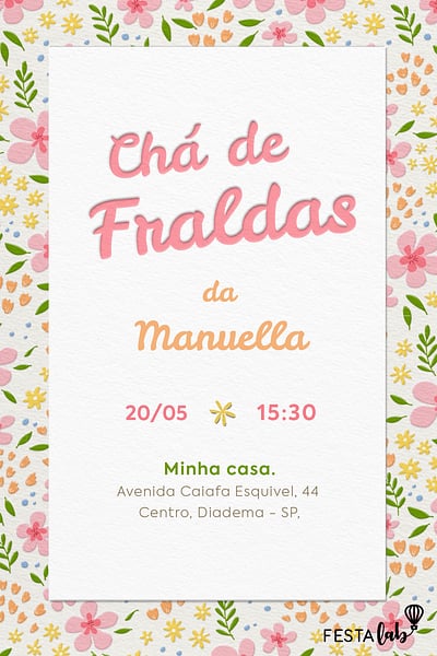 Modelo de Convite de Cha de fraldas - Jardim de Alegria Convite Jardim de Alegria grátis para editar