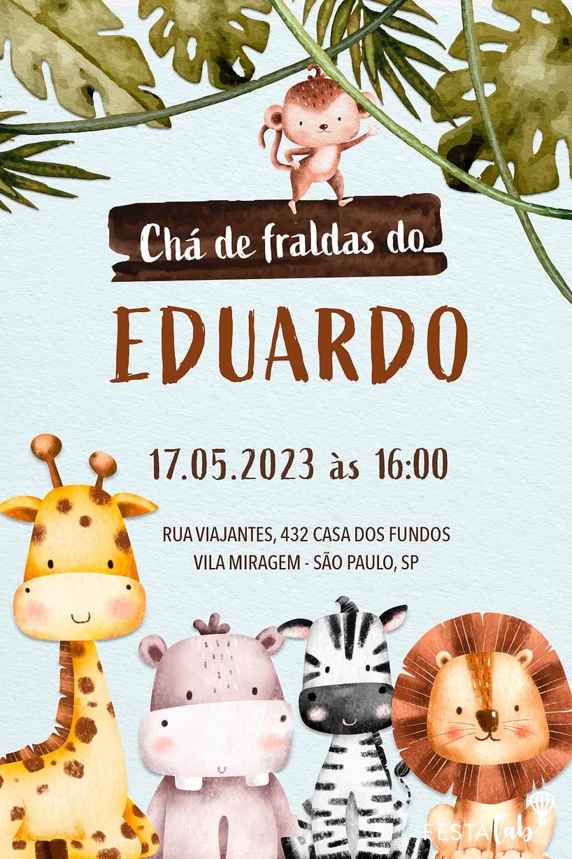 Convite de Cha de fraldas - Moldura de Safari