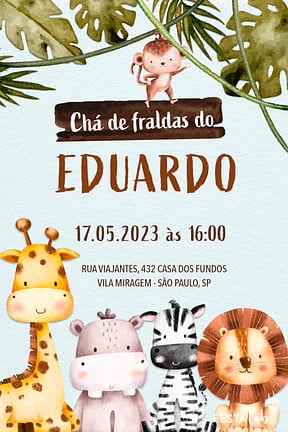 Modelo de Convite de Cha de fraldas - Moldura de Safari Convite de Cha de fraldas - Moldura de Safari