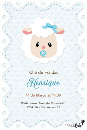 Modelo de Convite de Cha de fraldas - Ovelhinha azul Convite de Cha de fraldas - Ovelhinha azul