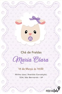 Convite Ovelhinha Lilas grátis para editar