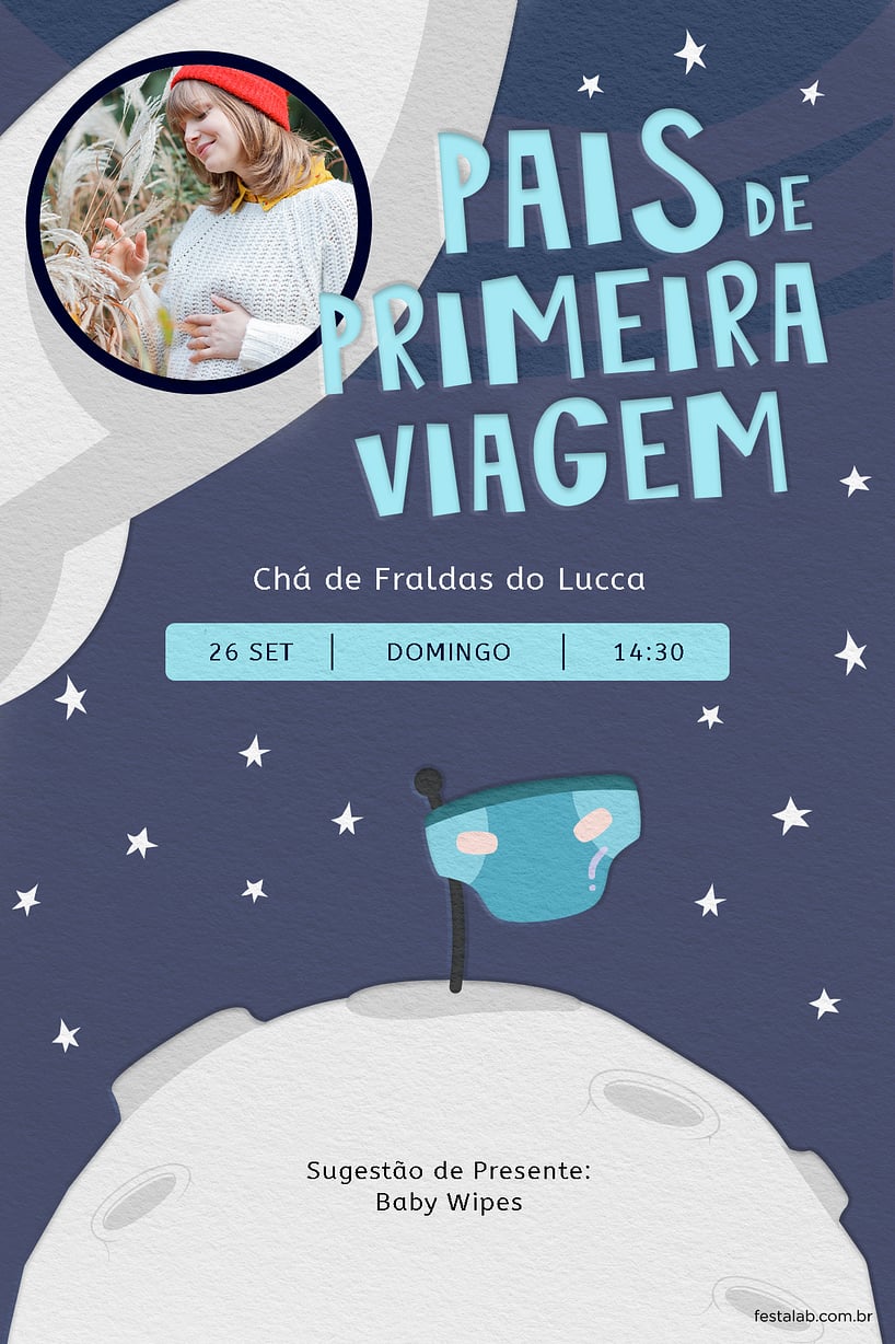 Convite de Cha de fraldas - Pais de Primeira Viagem escuro