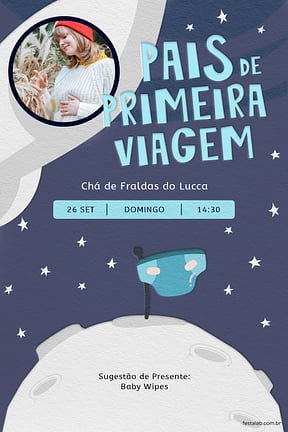 Modelo de Convite de Cha de fraldas - Pais de Primeira Viagem escuro Convite de Cha de fraldas - Pais de Primeira Viagem escuro