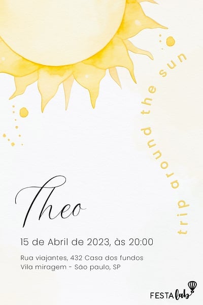 Modelo de Convite de Cha de fraldas - Raio de Sol Convite Raio de Sol grátis para editar