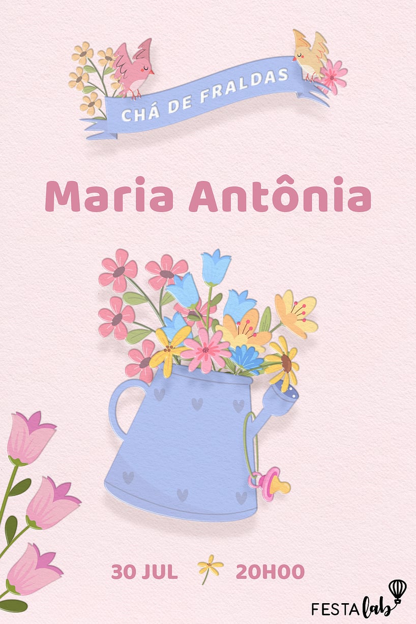 Convite de Cha de fraldas - Regador com Flores