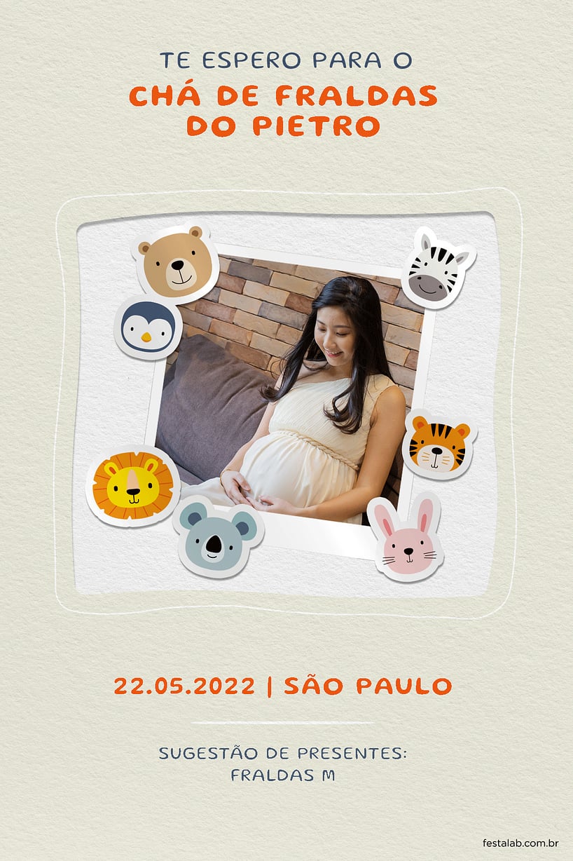 Convite de Cha de fraldas - Safari Baby