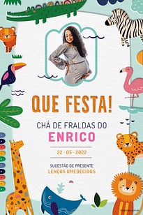 Convite Safari Baby Colorido grátis para editar