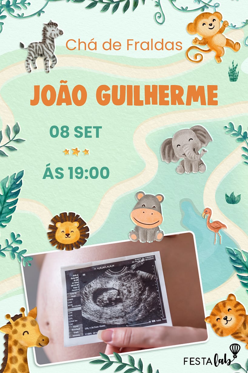 Convite Safari dos Bichinhos grátis para editar