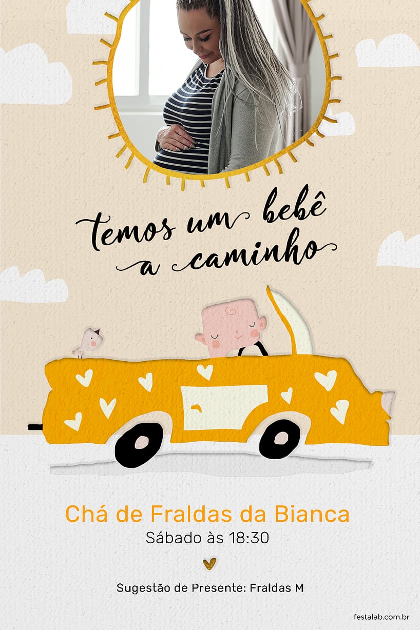 Convite de Cha de fraldas - Solzinho amarelinho aquarela