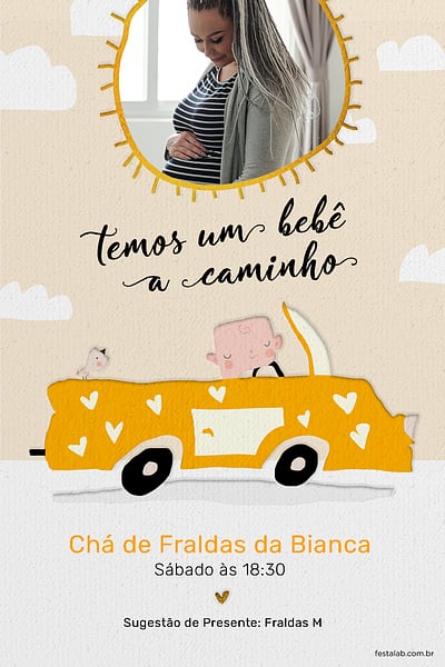 Modelo de Convite de Cha de fraldas - Solzinho amarelinho aquarela Convite Solzinho amarelinho aquarela grátis para editar