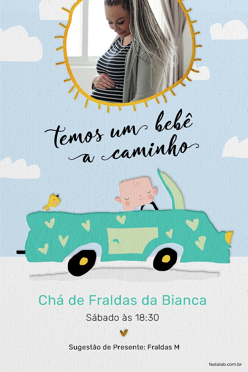Modelo de Convite de Cha de fraldas - Solzinho Laranja e Aquarela Criar convite de Chá de fraldas - Solzinho Azul e Aquarela| FestaLab