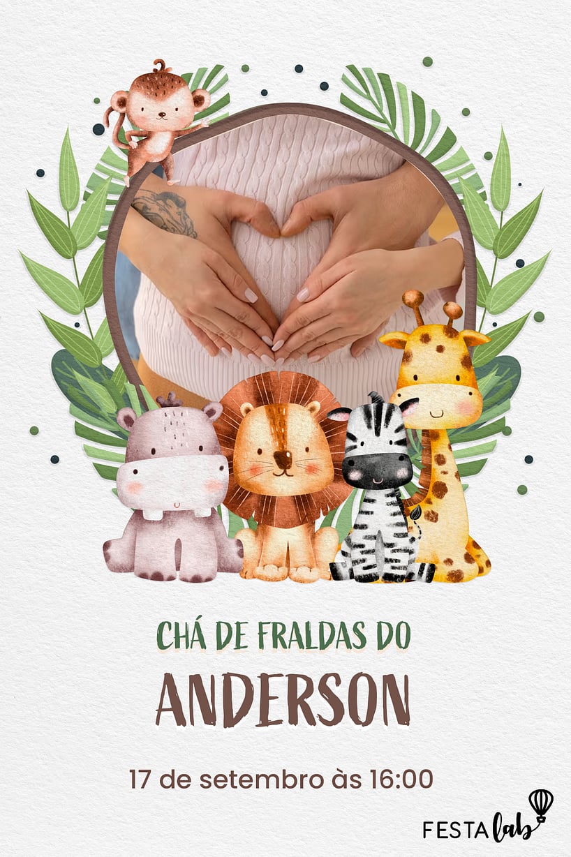 Convite de Cha de fraldas - Tronco de Safari