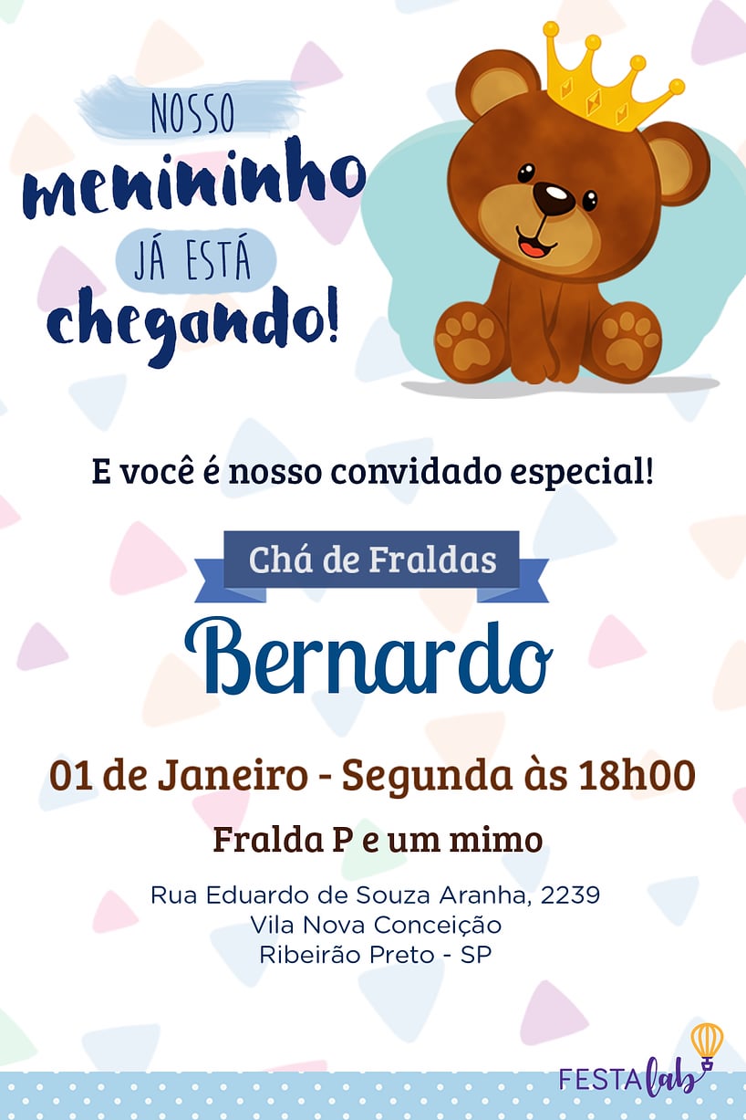 Convite online para chá de bebê