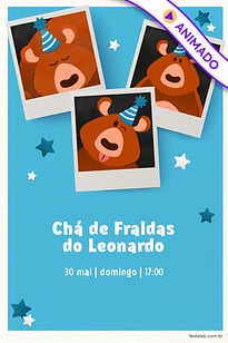 Modelo de Convite de Cha de fraldas - Ursinho Festa Azul Convite Ursinho Festa Azul grátis para editar