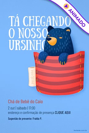 Convite de Cha de fraldas - Ursinho no Bolsinho vermelho