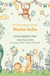 Modelo de Convite de Cha de fraldas - Zoologico amarelo Convite Zoológico amarelo grátis para editar