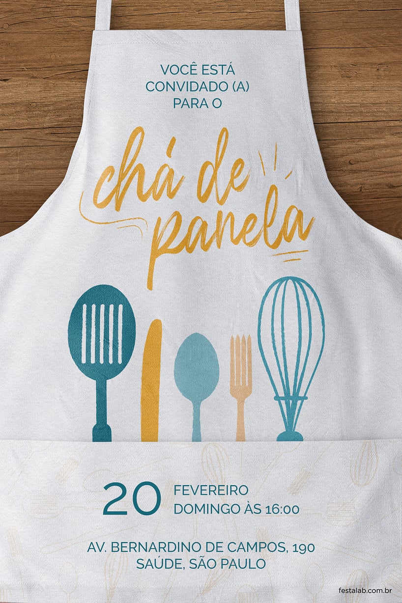 Convite Avental Azul grátis para editar