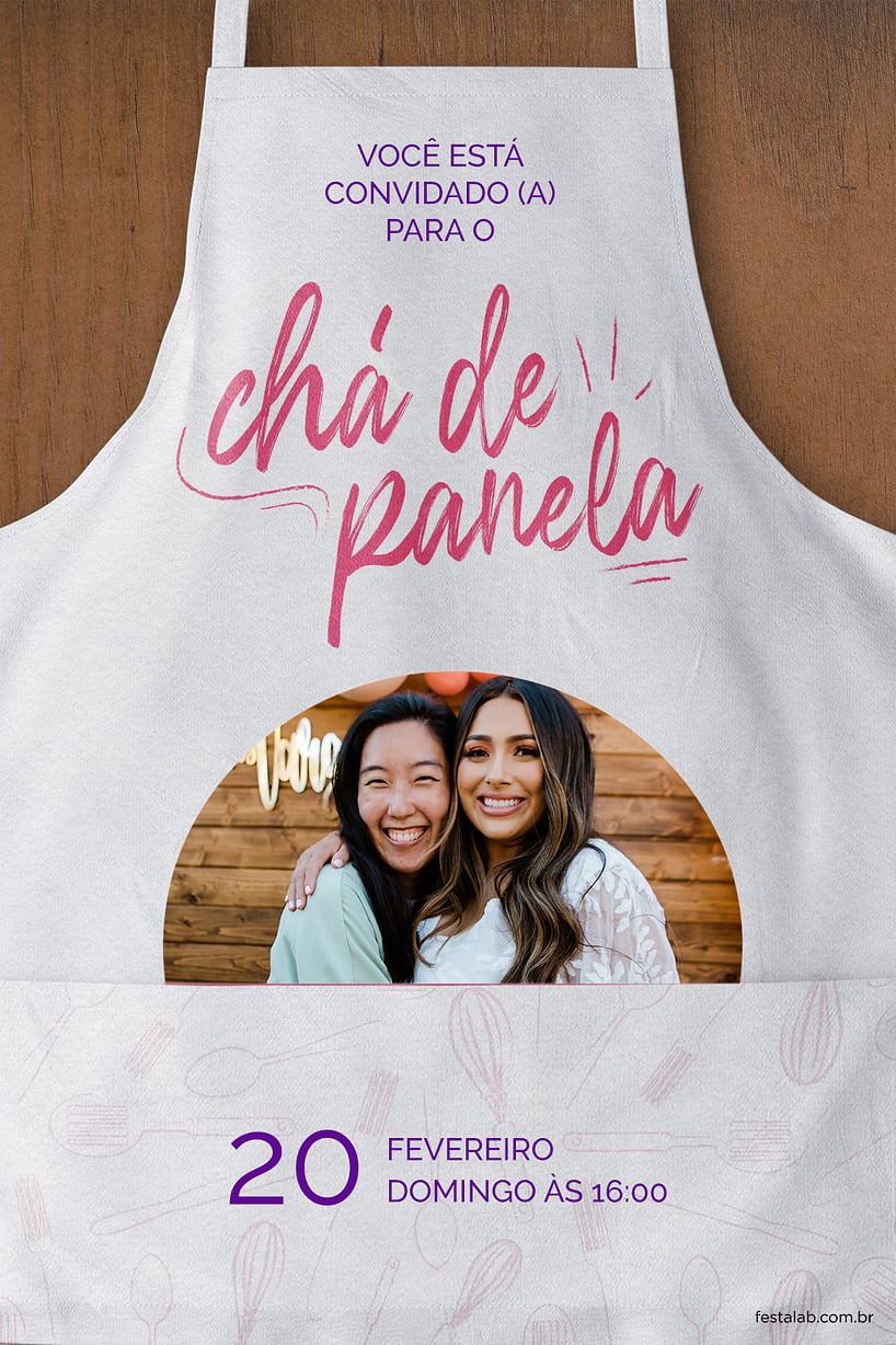 Convite Avental Rosa grátis para editar