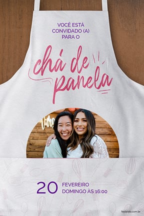 Modelo de Convite de Cha de panela - Avental Rosa Convite de Cha de panela - Avental Rosa