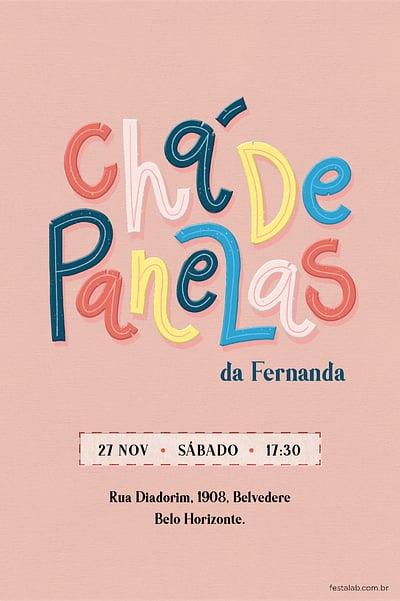 Modelo de Convite de Cha de panela - Lettering Convite Lettering grátis para editar