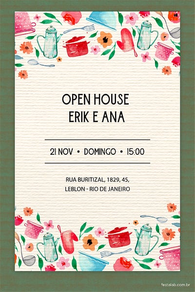 Criar convite de chá de panela - Rústico Verde| FestaLab 