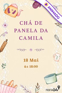 Modelo de Convite de Cha de panela - Montando Minha Cozinha Convite Montando Minha Cozinha grátis para editar