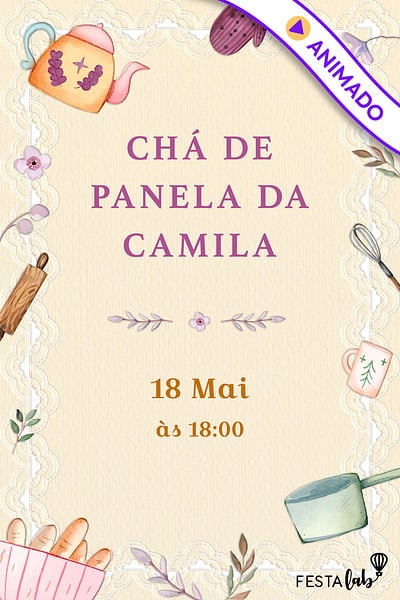 Modelo de Convite de Cha de panela - Montando Minha Cozinha Convite Montando Minha Cozinha grátis para editar