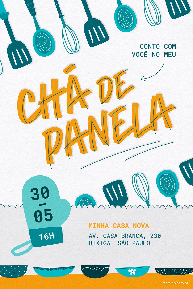 Convite de Cha de panela - Utensilios Azul