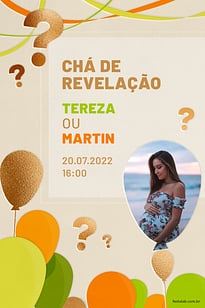 Modelo de Convite de Cha revelacao - Baloes Laranja Convite Balões Laranja grátis para editar