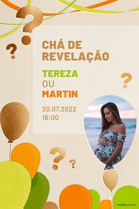 Modelo de Convite de Cha revelacao - Baloes Laranja Convite de Cha revelacao - Baloes Laranja