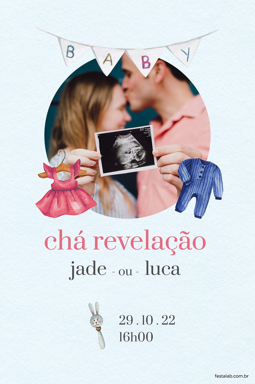 Criar convite de Chá revelação - Bebê Azul| FestaLab