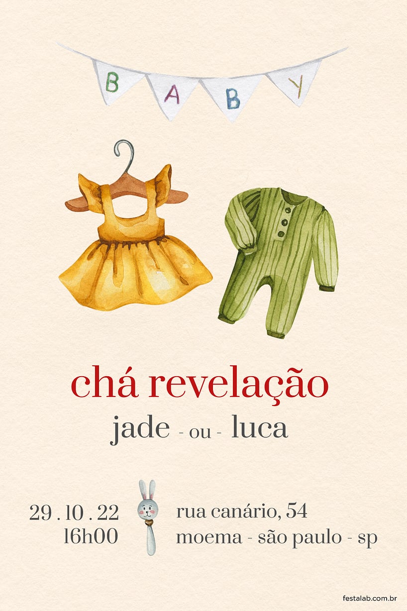 Modelo de Convite de Cha revelacao - Bebe laranja Convite Bebê laranja grátis para editar
