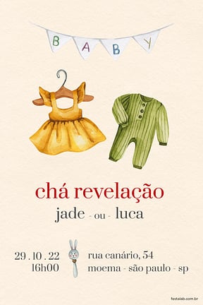 Modelo de Convite de Cha revelacao - Bebe laranja Convite de Cha revelacao - Bebe laranja