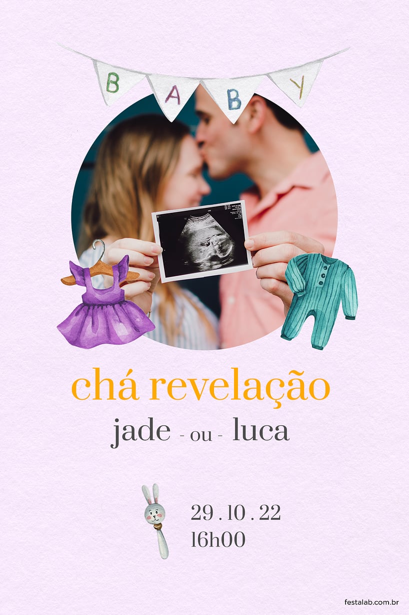Criar convite de Chá revelação - Bebê Lilás| FestaLab