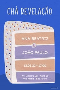 Convite Bolo Revelação azul grátis para editar