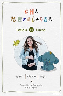 Modelo de Convite de Cha revelacao - Elefantinho Fofo azul Convite Elefantinho Fofo azul grátis para editar