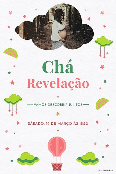 Convite Nuvens verde grátis para editar