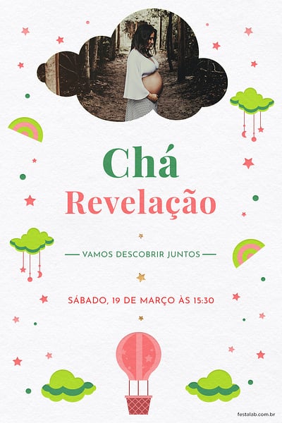 Criar convite de Chá revelação - Nuvens verde| FestaLab