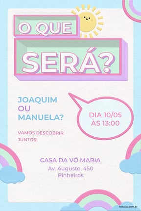 Modelo de Convite de Cha revelacao - O que sera? Convite de Cha revelacao - O que sera?