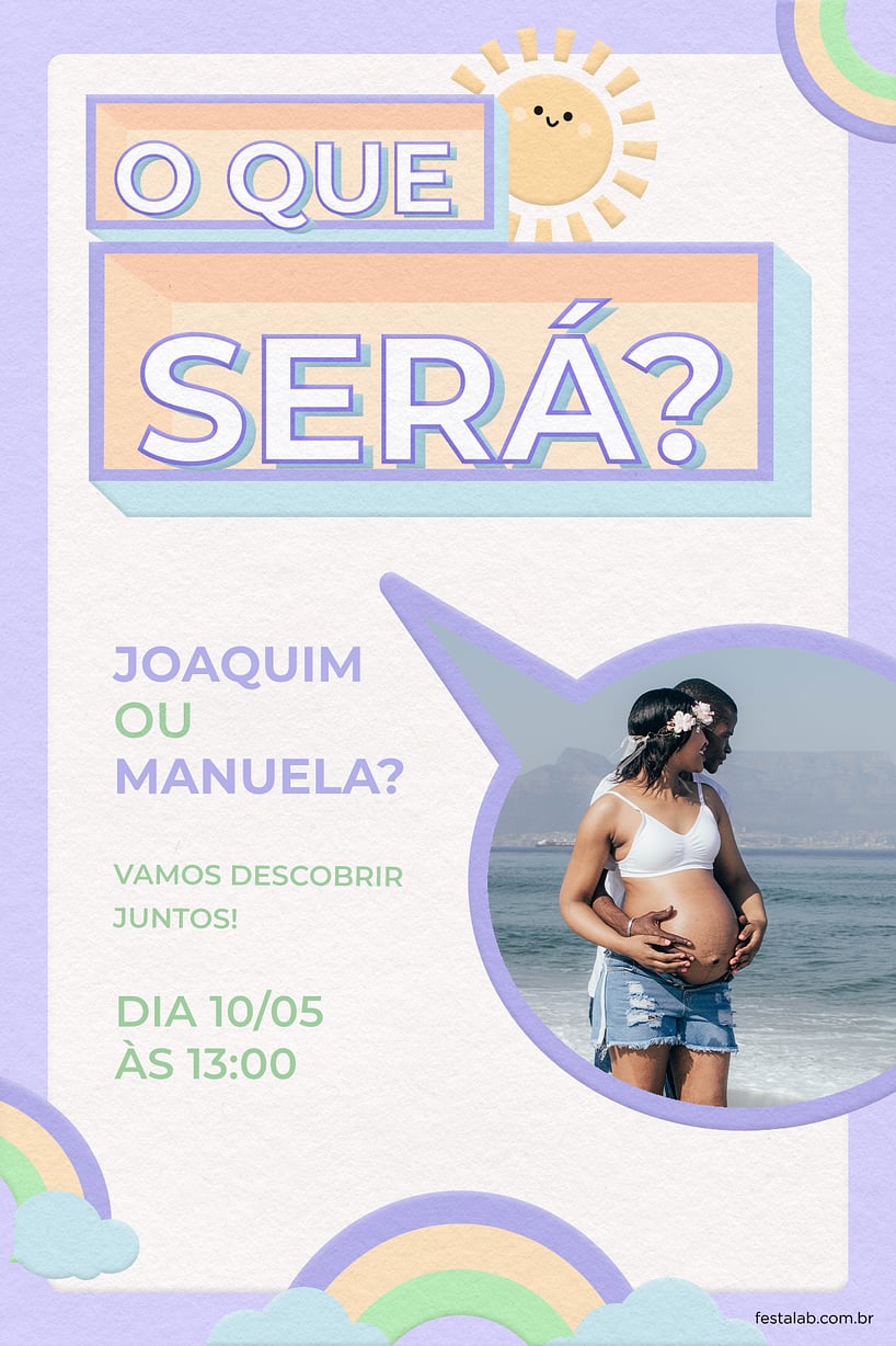 Convite de Cha revelacao - O que sera? Lilas