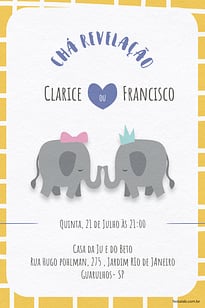 Modelo de Convite de Cha revelacao - Os elefantinhos amarelo Convite Os elefantinhos amarelo grátis para editar