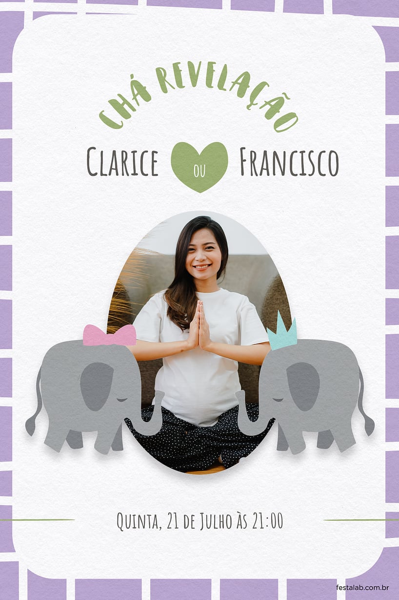Convite de Cha revelacao - Os elefantinhos verde