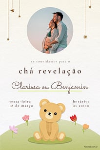 Modelo de Convite de Cha revelacao - Urso amarelo Convite Urso amarelo grátis para editar