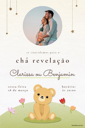 Modelo de Convite de Cha revelacao - Urso amarelo Convite de Cha revelacao - Urso amarelo