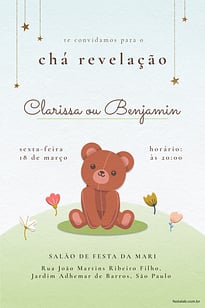 Modelo de Convite de Cha revelacao - Urso azul Convite Urso azul grátis para editar