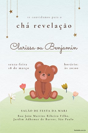Modelo de Convite de Cha revelacao - Urso azul Convite de Cha revelacao - Urso azul