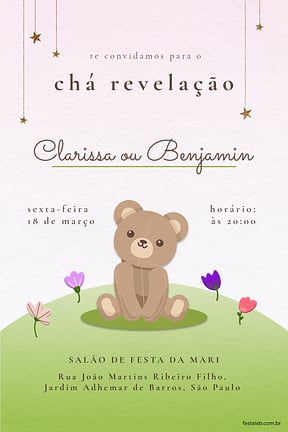Modelo de Convite de Cha revelacao - Urso rosa Convite de Cha revelacao - Urso rosa