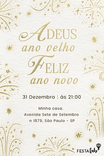Modelo de Convite de Ocasioes especiais - Adeus Ano Velho: Branco Convite Adeus Ano Velho: Branco grátis para editar
